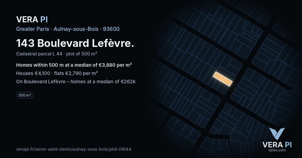 143 Boulevard Lefèvre, Aulnay-sous-Bois at night – the plot lit, the parcels around coloured by the prices near them