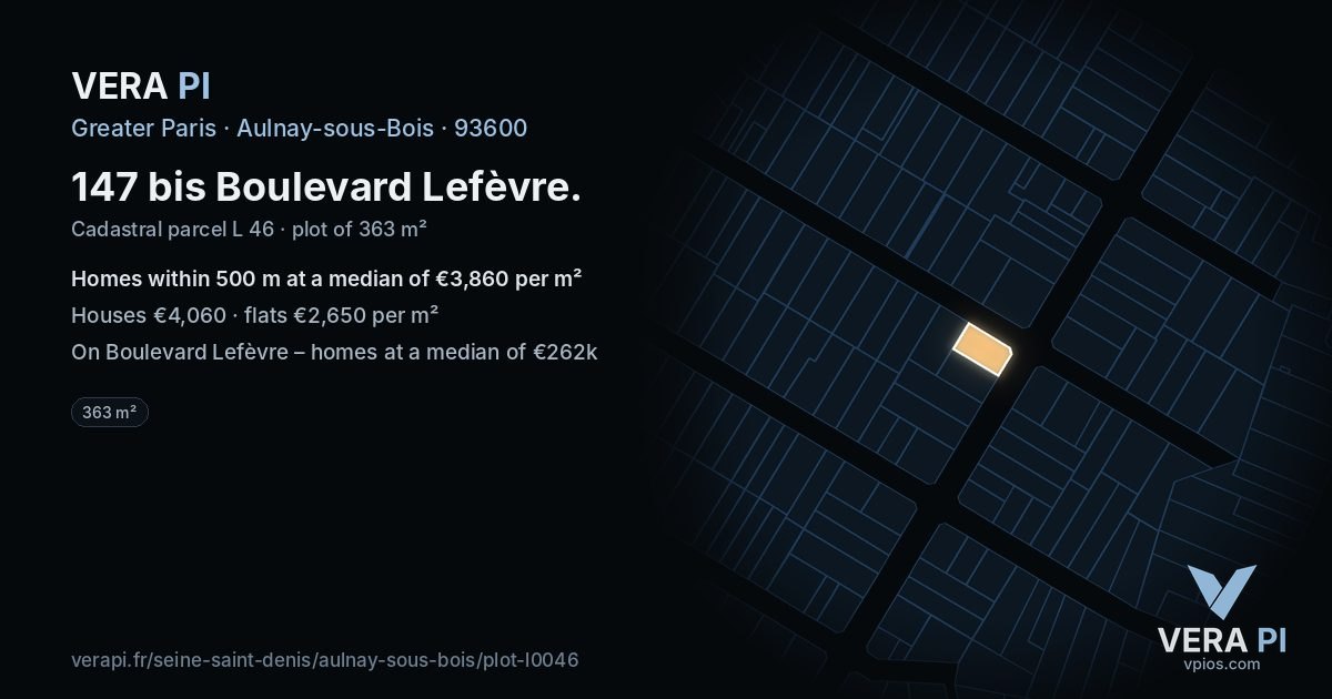 147 bis Boulevard Lefèvre, Aulnay-sous-Bois at night – the plot lit, the parcels around coloured by the prices near them