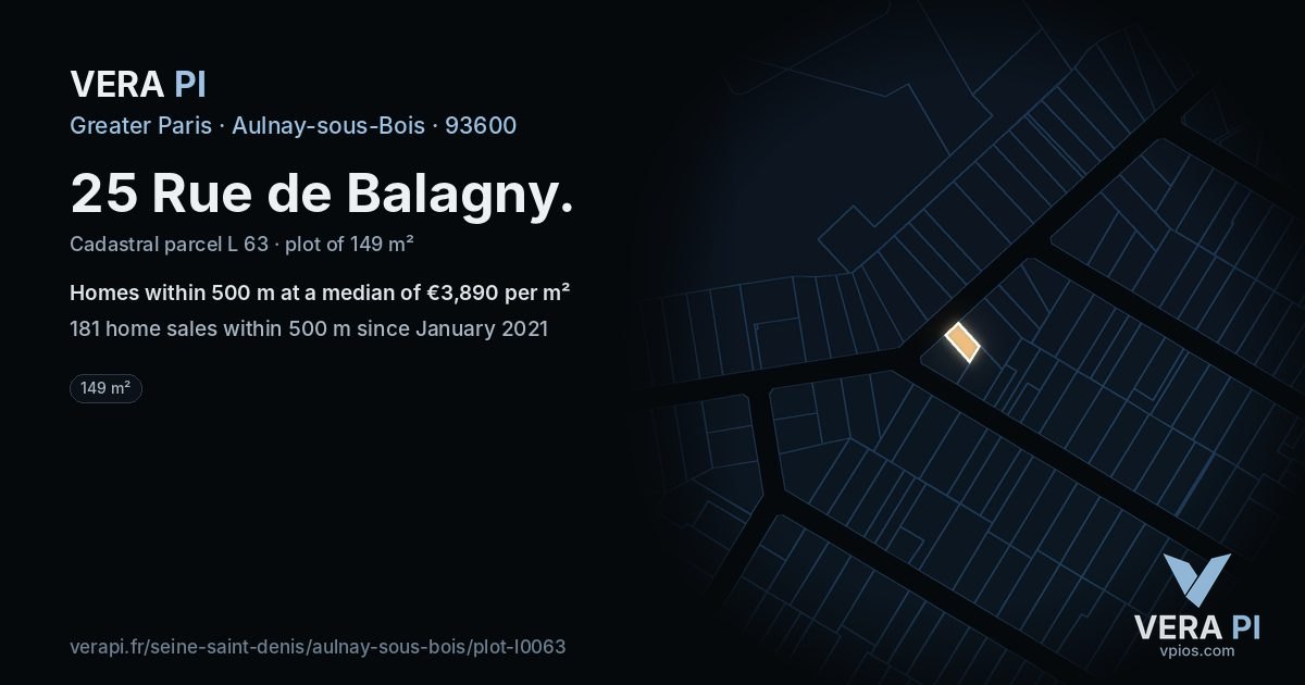 25 Rue de Balagny, Aulnay-sous-Bois at night – the plot lit, the parcels around coloured by the prices near them