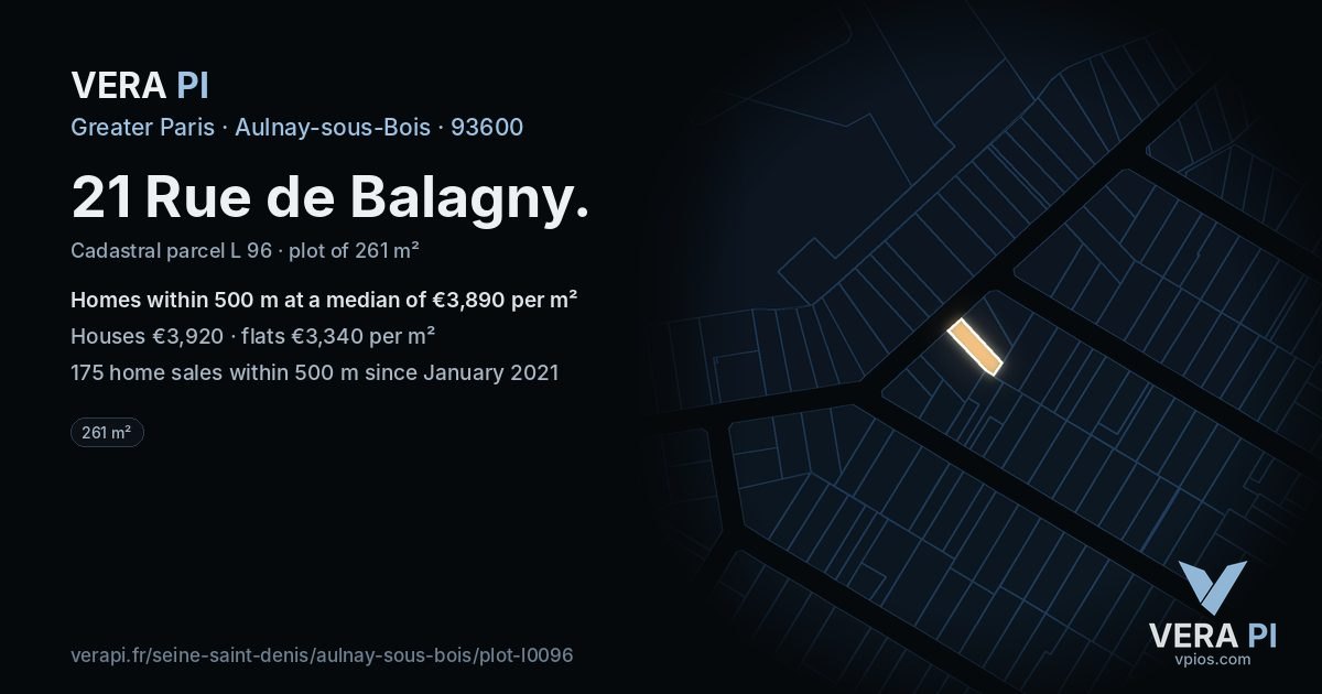 21 Rue de Balagny, Aulnay-sous-Bois at night – the plot lit, the parcels around coloured by the prices near them