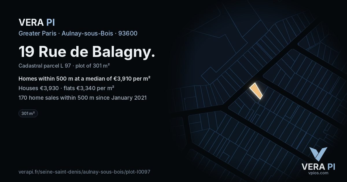 19 Rue de Balagny, Aulnay-sous-Bois at night – the plot lit, the parcels around coloured by the prices near them