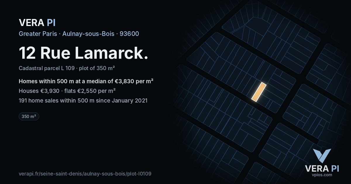 12 Rue Lamarck, Aulnay-sous-Bois at night – the plot lit, the parcels around coloured by the prices near them