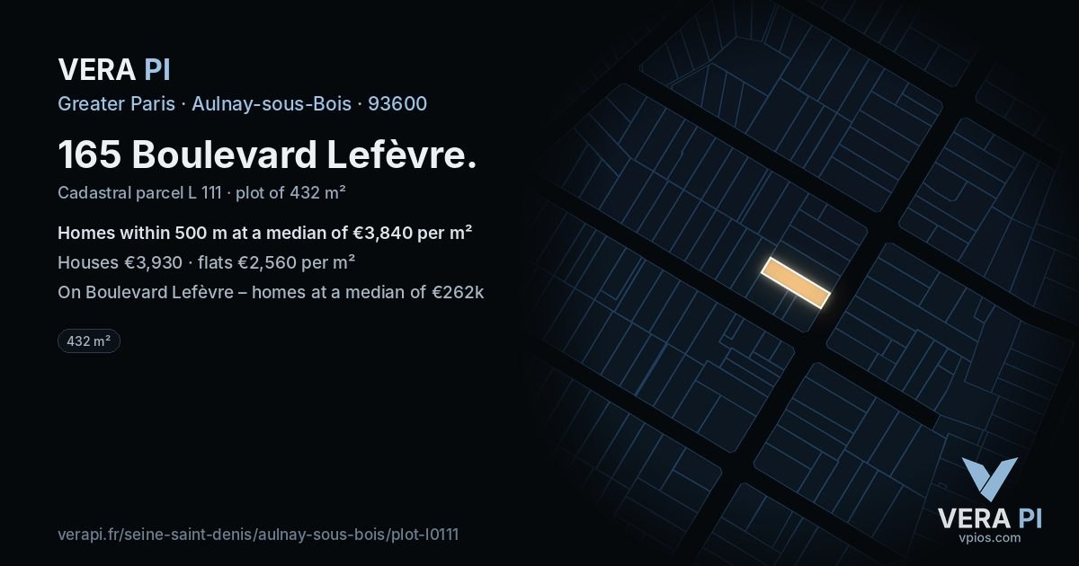 165 Boulevard Lefèvre, Aulnay-sous-Bois at night – the plot lit, the parcels around coloured by the prices near them