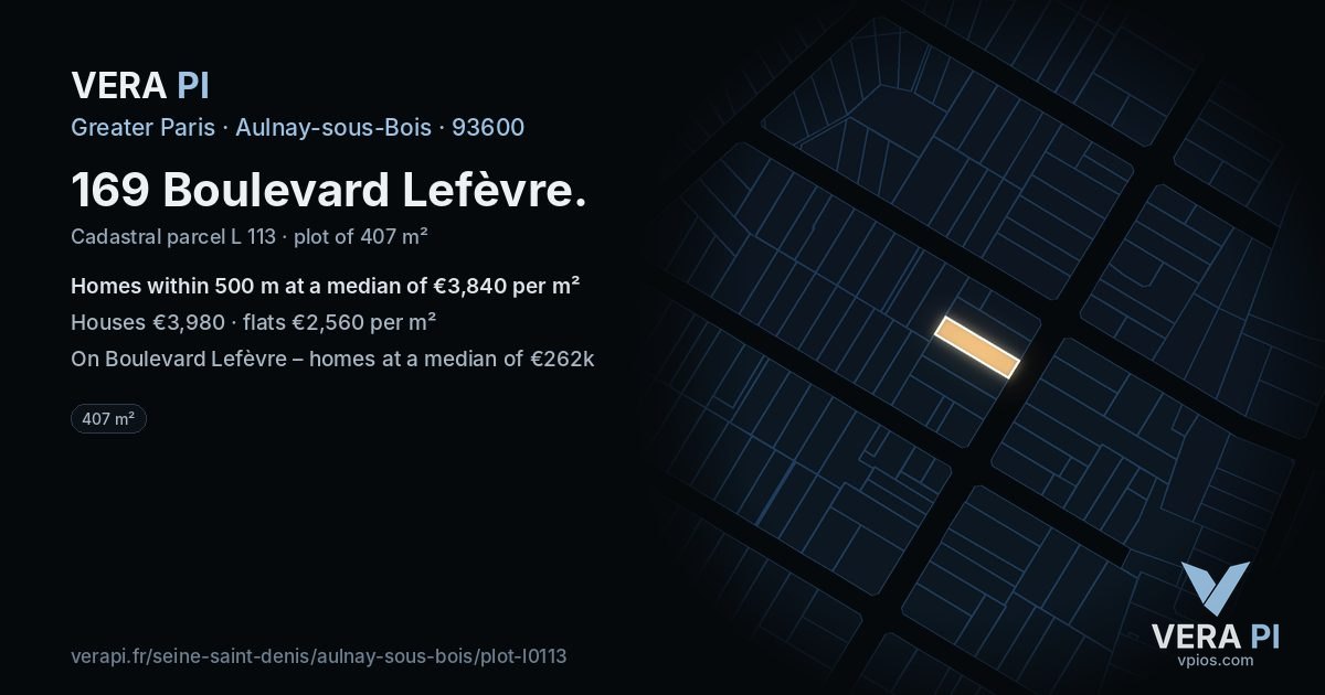 169 Boulevard Lefèvre, Aulnay-sous-Bois at night – the plot lit, the parcels around coloured by the prices near them