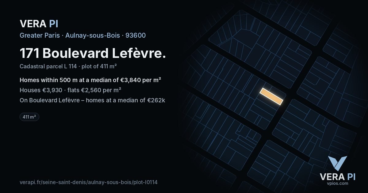 171 Boulevard Lefèvre, Aulnay-sous-Bois at night – the plot lit, the parcels around coloured by the prices near them