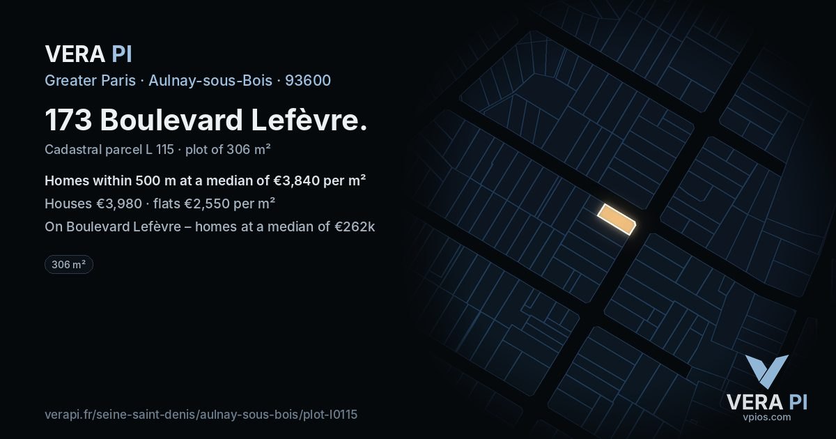 173 Boulevard Lefèvre, Aulnay-sous-Bois at night – the plot lit, the parcels around coloured by the prices near them