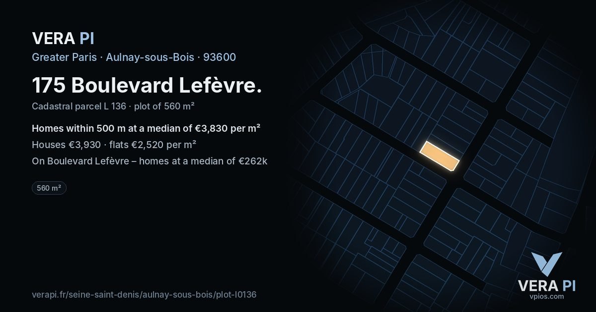 175 Boulevard Lefèvre, Aulnay-sous-Bois at night – the plot lit, the parcels around coloured by the prices near them