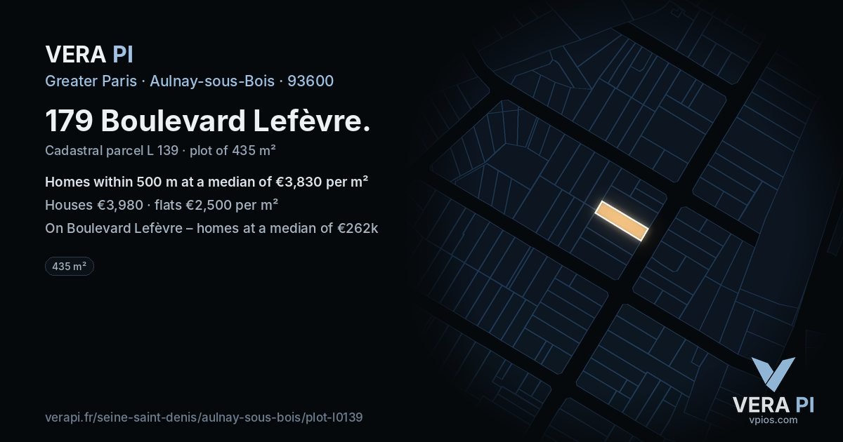 179 Boulevard Lefèvre, Aulnay-sous-Bois at night – the plot lit, the parcels around coloured by the prices near them