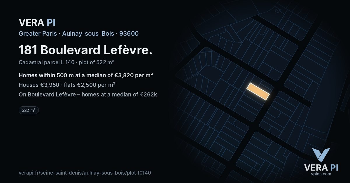181 Boulevard Lefèvre, Aulnay-sous-Bois at night – the plot lit, the parcels around coloured by the prices near them