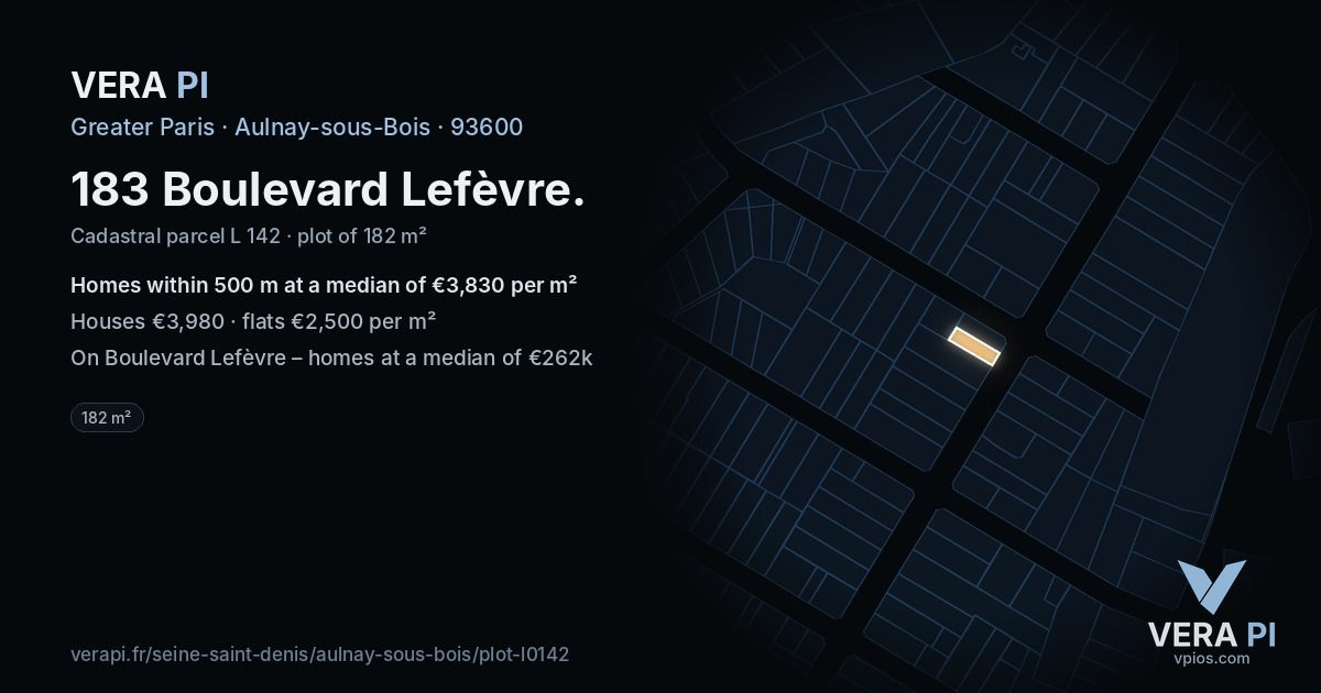 183 Boulevard Lefèvre, Aulnay-sous-Bois at night – the plot lit, the parcels around coloured by the prices near them