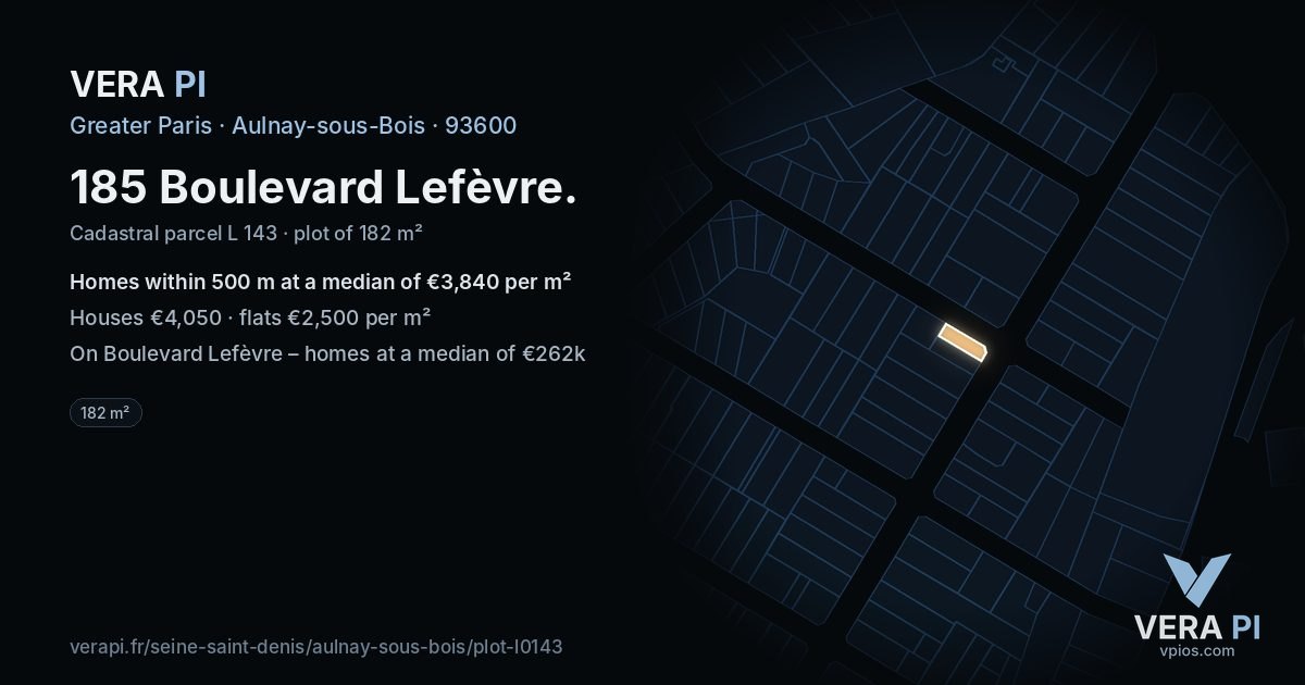 185 Boulevard Lefèvre, Aulnay-sous-Bois at night – the plot lit, the parcels around coloured by the prices near them