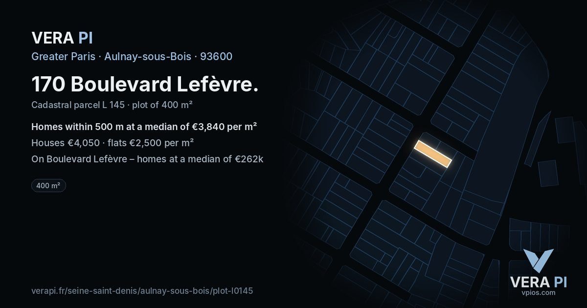 170 Boulevard Lefèvre, Aulnay-sous-Bois at night – the plot lit, the parcels around coloured by the prices near them