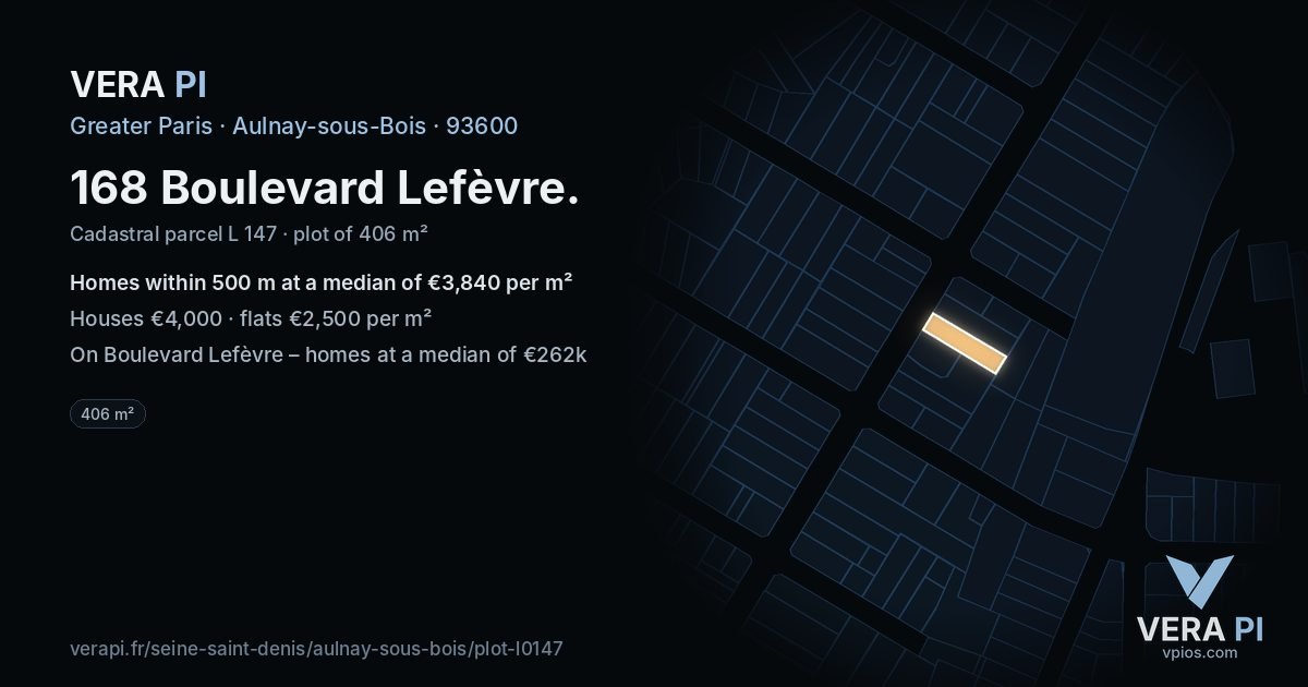 168 Boulevard Lefèvre, Aulnay-sous-Bois at night – the plot lit, the parcels around coloured by the prices near them