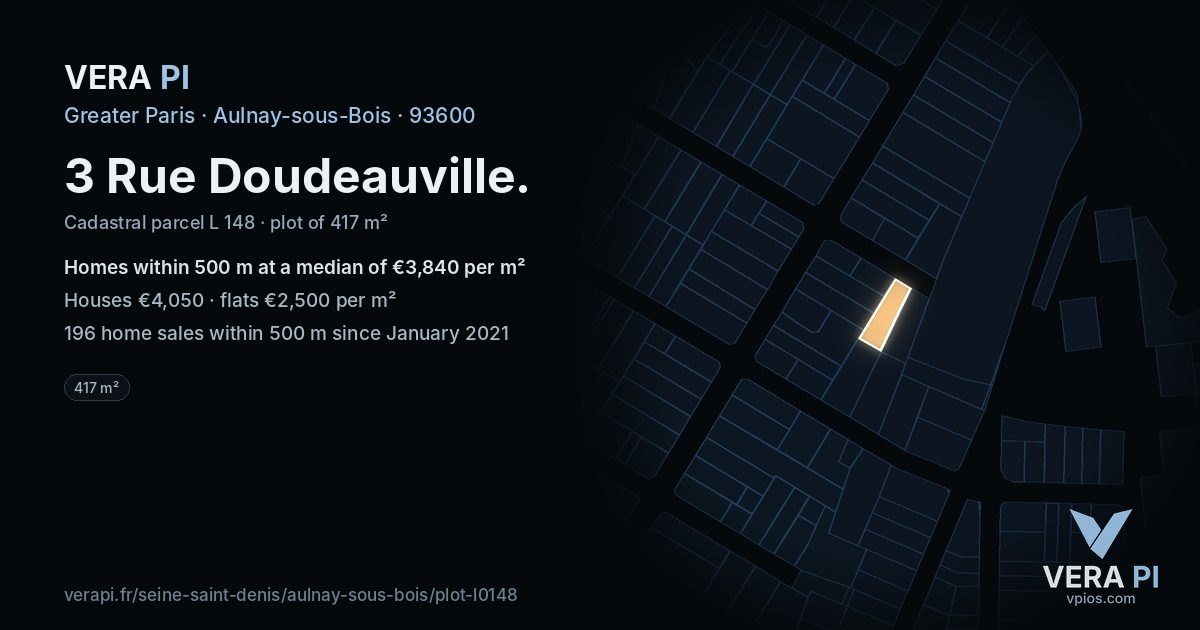3 Rue Doudeauville, Aulnay-sous-Bois at night – the plot lit, the parcels around coloured by the prices near them