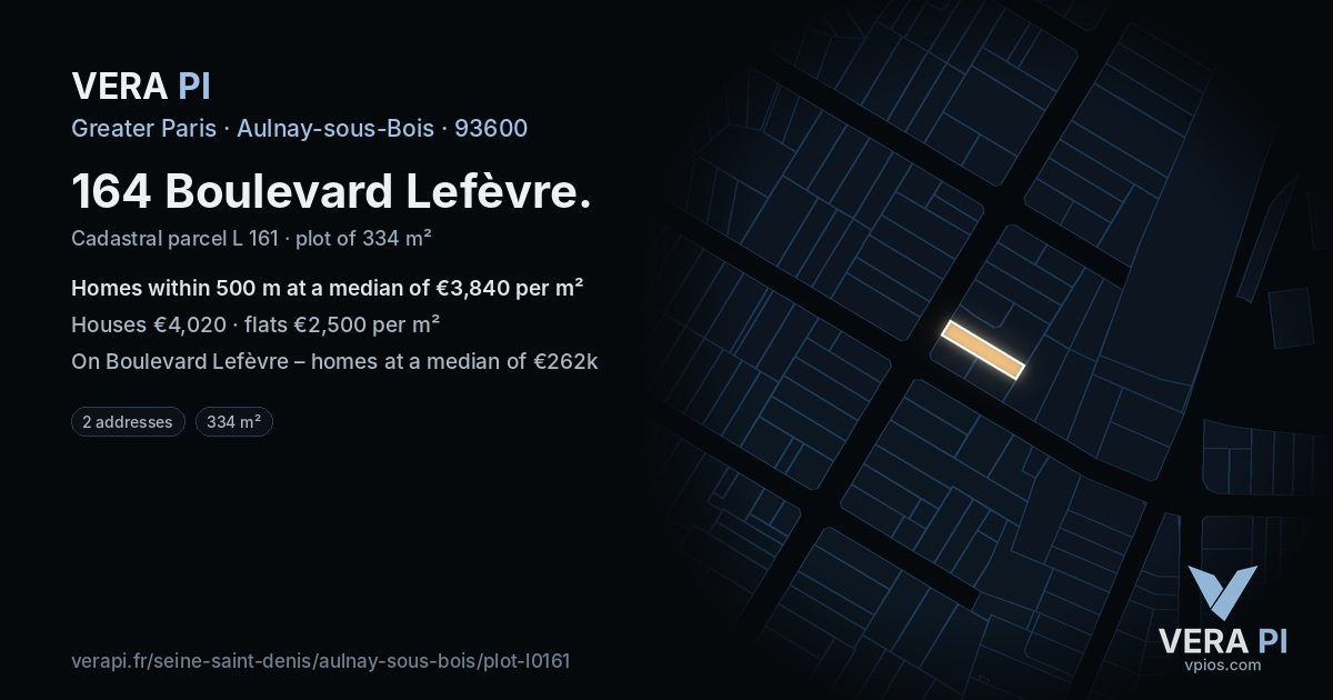 164 Boulevard Lefèvre, Aulnay-sous-Bois at night – the plot lit, the parcels around coloured by the prices near them