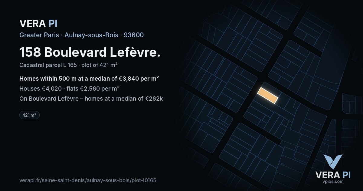 158 Boulevard Lefèvre, Aulnay-sous-Bois at night – the plot lit, the parcels around coloured by the prices near them