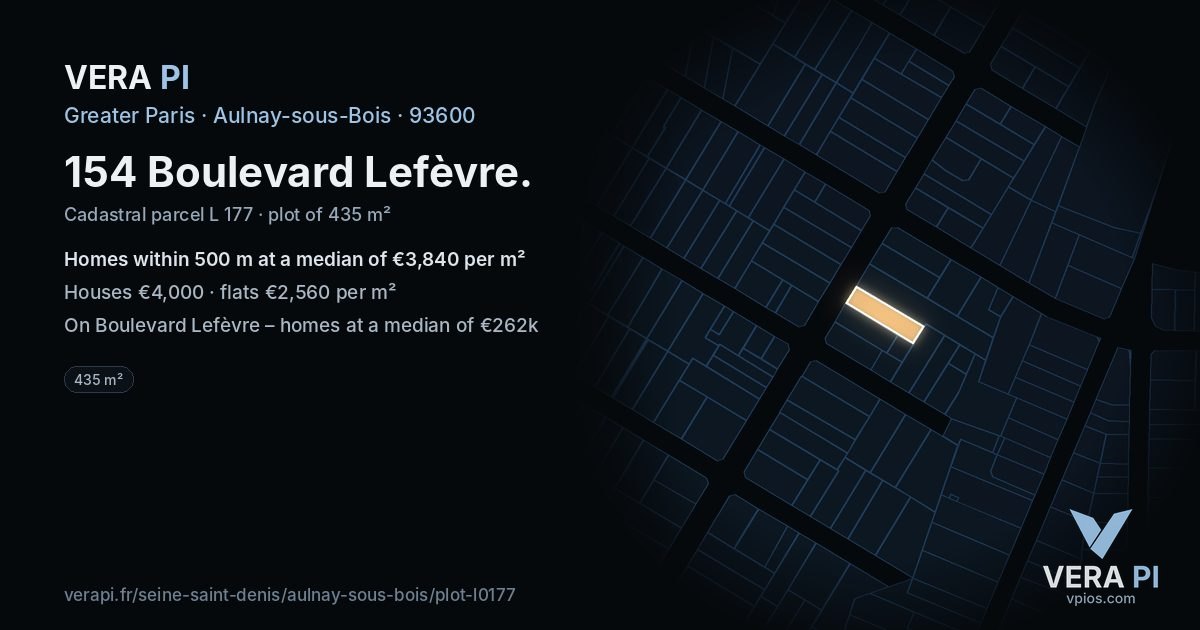 154 Boulevard Lefèvre, Aulnay-sous-Bois at night – the plot lit, the parcels around coloured by the prices near them