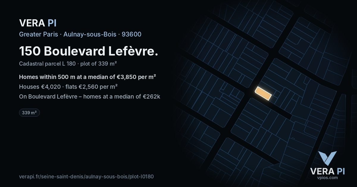 150 Boulevard Lefèvre, Aulnay-sous-Bois at night – the plot lit, the parcels around coloured by the prices near them