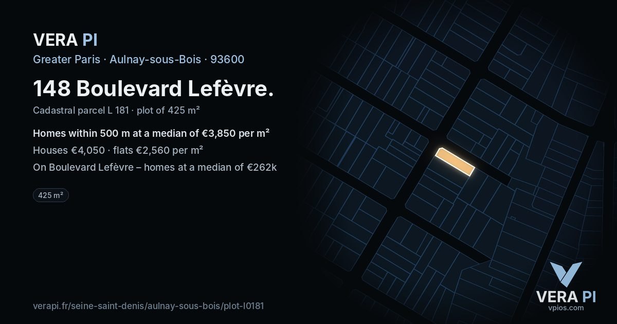 148 Boulevard Lefèvre, Aulnay-sous-Bois at night – the plot lit, the parcels around coloured by the prices near them