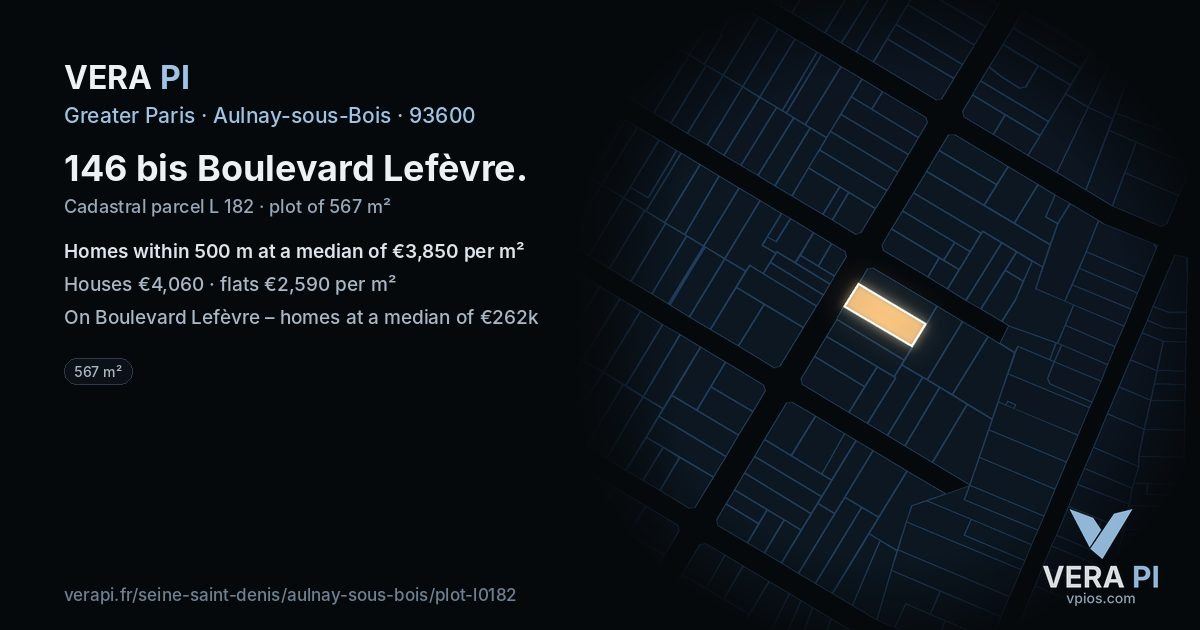 146 bis Boulevard Lefèvre, Aulnay-sous-Bois at night – the plot lit, the parcels around coloured by the prices near them