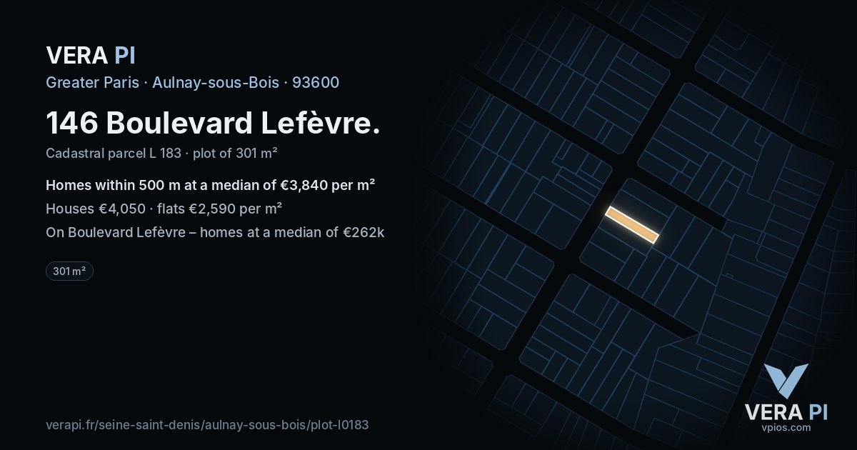 146 Boulevard Lefèvre, Aulnay-sous-Bois at night – the plot lit, the parcels around coloured by the prices near them