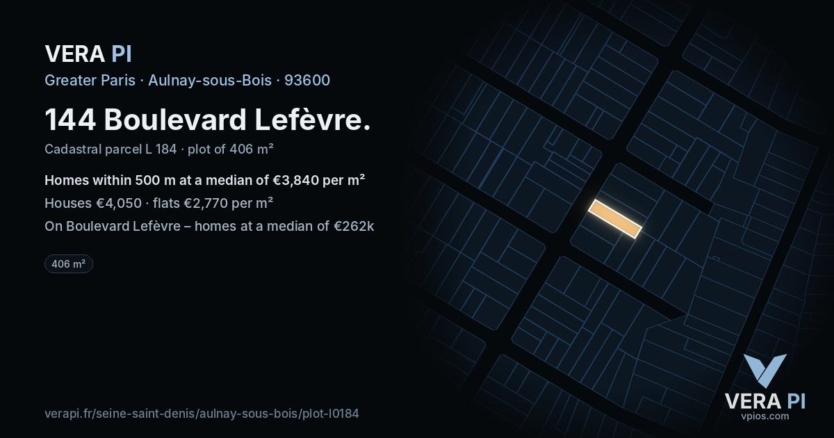 144 Boulevard Lefèvre, Aulnay-sous-Bois at night – the plot lit, the parcels around coloured by the prices near them