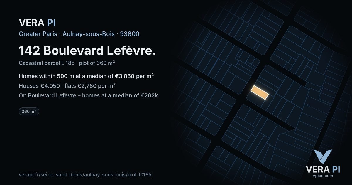 142 Boulevard Lefèvre, Aulnay-sous-Bois at night – the plot lit, the parcels around coloured by the prices near them