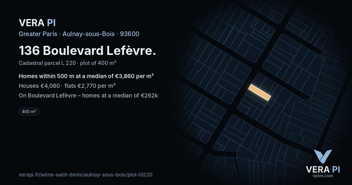 136 Boulevard Lefèvre, Aulnay-sous-Bois at night – the plot lit, the parcels around coloured by the prices near them