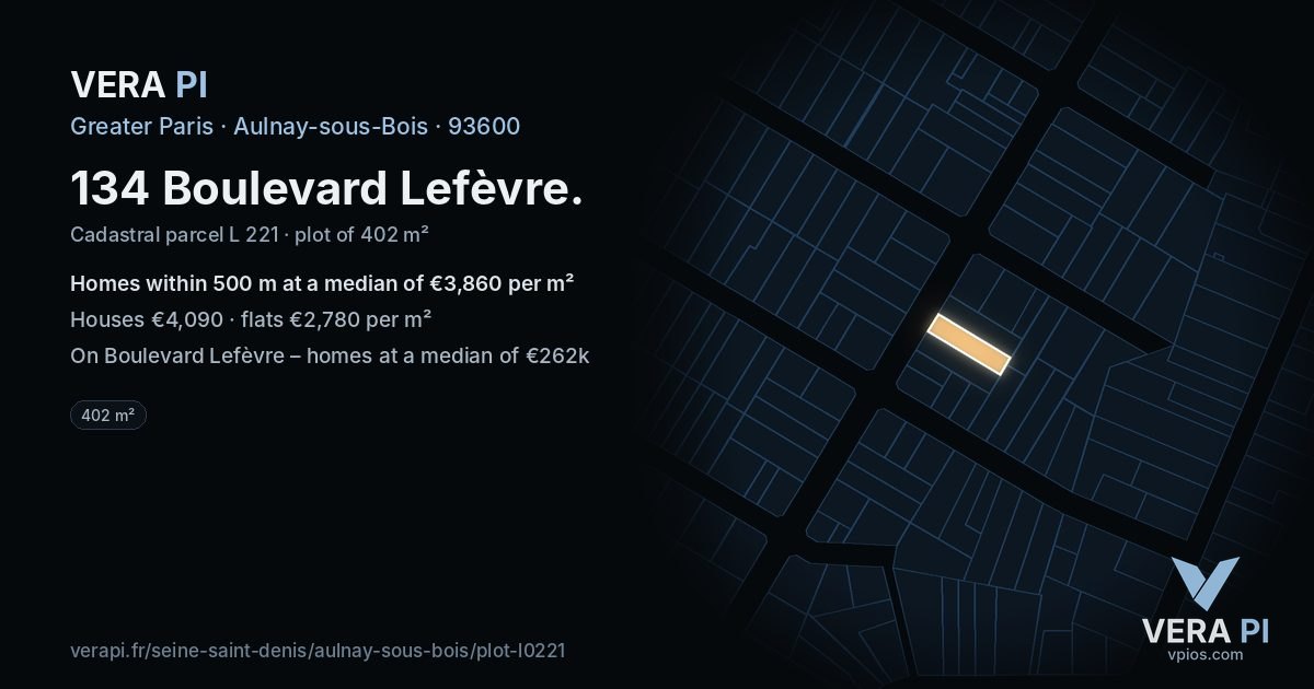 134 Boulevard Lefèvre, Aulnay-sous-Bois at night – the plot lit, the parcels around coloured by the prices near them
