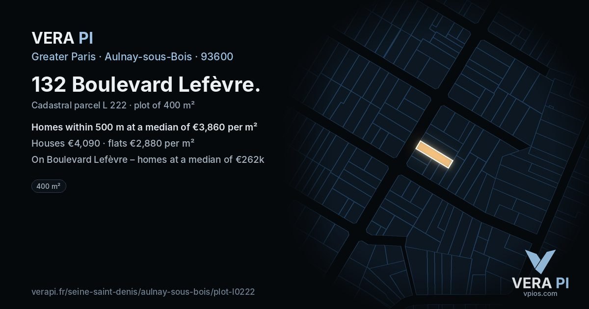 132 Boulevard Lefèvre, Aulnay-sous-Bois at night – the plot lit, the parcels around coloured by the prices near them