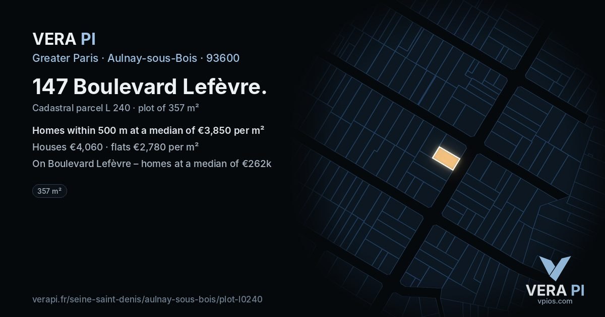 147 Boulevard Lefèvre, Aulnay-sous-Bois at night – the plot lit, the parcels around coloured by the prices near them