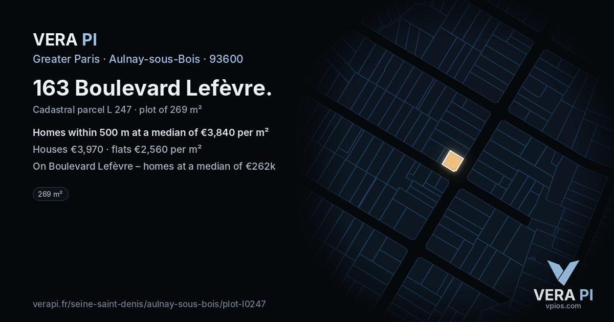 163 Boulevard Lefèvre, Aulnay-sous-Bois at night – the plot lit, the parcels around coloured by the prices near them