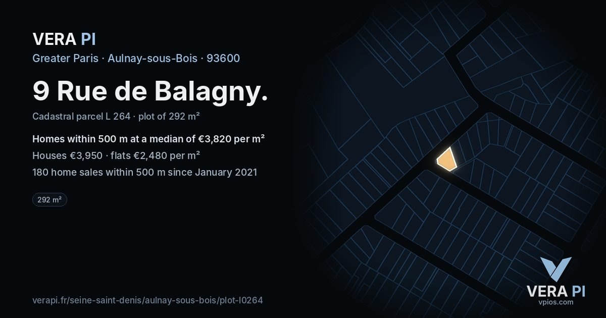 9 Rue de Balagny, Aulnay-sous-Bois at night – the plot lit, the parcels around coloured by the prices near them