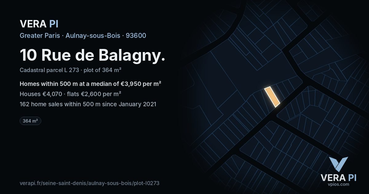 10 Rue de Balagny, Aulnay-sous-Bois at night – the plot lit, the parcels around coloured by the prices near them