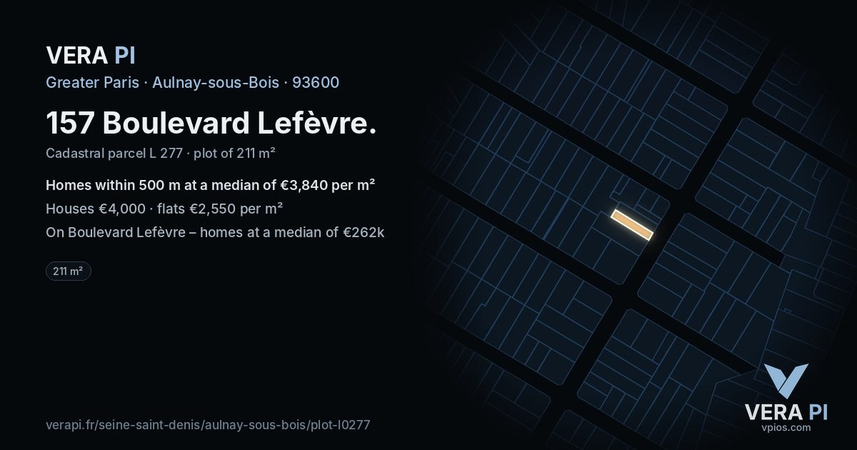157 Boulevard Lefèvre, Aulnay-sous-Bois at night – the plot lit, the parcels around coloured by the prices near them
