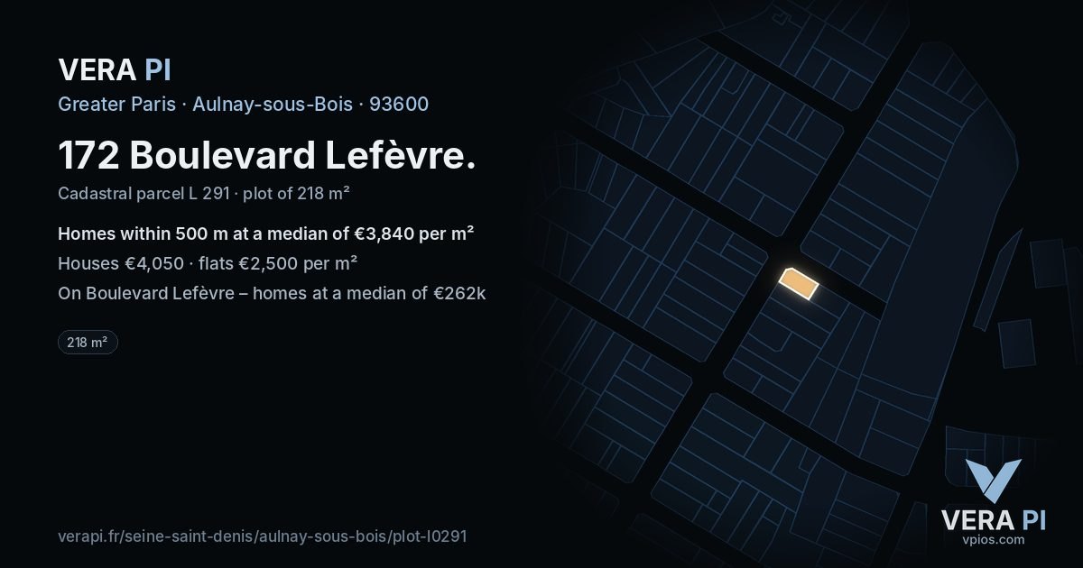 172 Boulevard Lefèvre, Aulnay-sous-Bois at night – the plot lit, the parcels around coloured by the prices near them