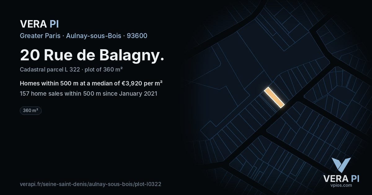 20 Rue de Balagny, Aulnay-sous-Bois at night – the plot lit, the parcels around coloured by the prices near them