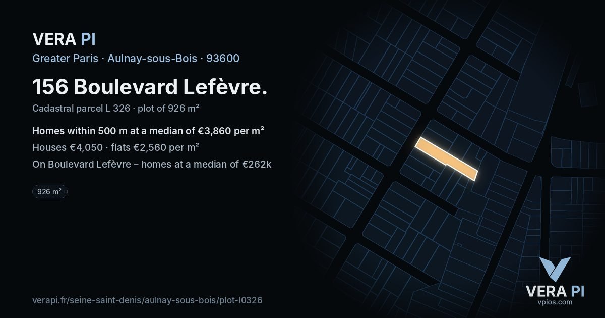 156 Boulevard Lefèvre, Aulnay-sous-Bois at night – the plot lit, the parcels around coloured by the prices near them