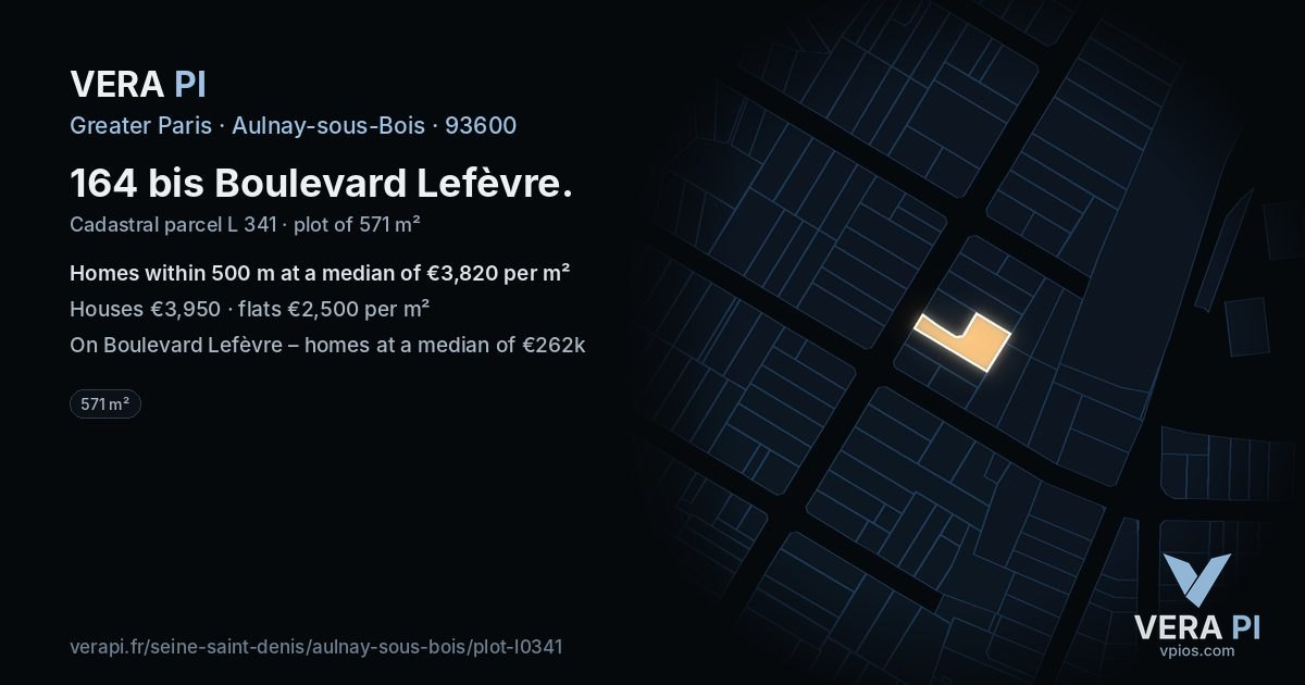 164 bis Boulevard Lefèvre, Aulnay-sous-Bois at night – the plot lit, the parcels around coloured by the prices near them
