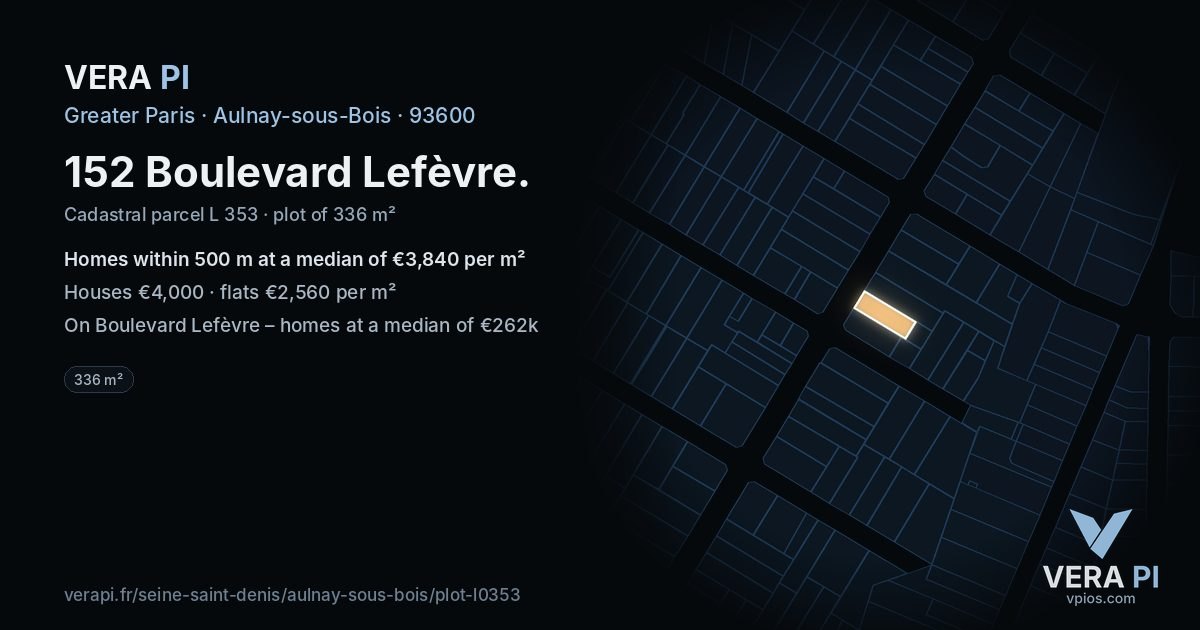 152 Boulevard Lefèvre, Aulnay-sous-Bois at night – the plot lit, the parcels around coloured by the prices near them
