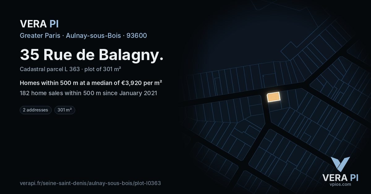 35 Rue de Balagny, Aulnay-sous-Bois at night – the plot lit, the parcels around coloured by the prices near them