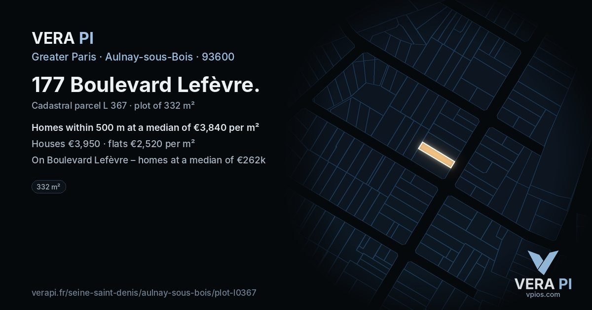177 Boulevard Lefèvre, Aulnay-sous-Bois at night – the plot lit, the parcels around coloured by the prices near them