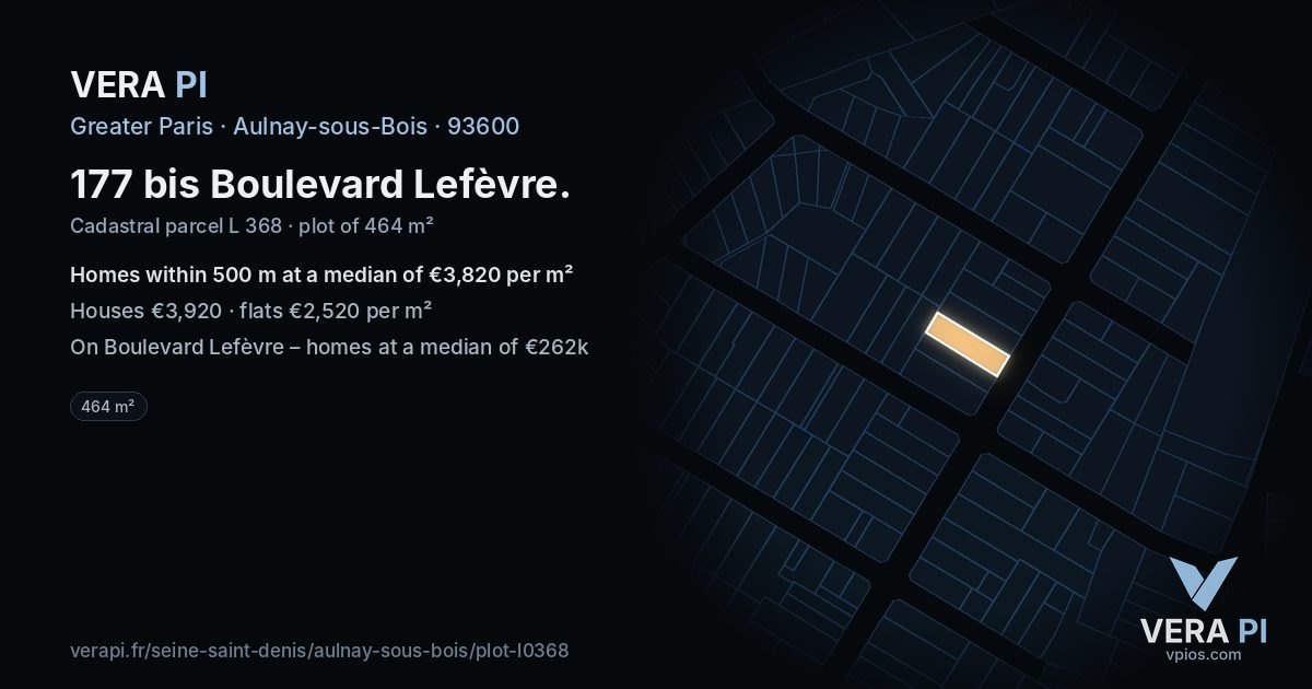 177 bis Boulevard Lefèvre, Aulnay-sous-Bois at night – the plot lit, the parcels around coloured by the prices near them
