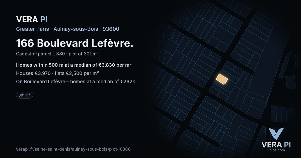 166 Boulevard Lefèvre, Aulnay-sous-Bois at night – the plot lit, the parcels around coloured by the prices near them