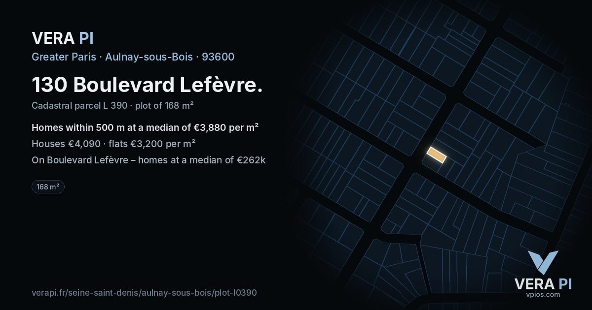 130 Boulevard Lefèvre, Aulnay-sous-Bois at night – the plot lit, the parcels around coloured by the prices near them