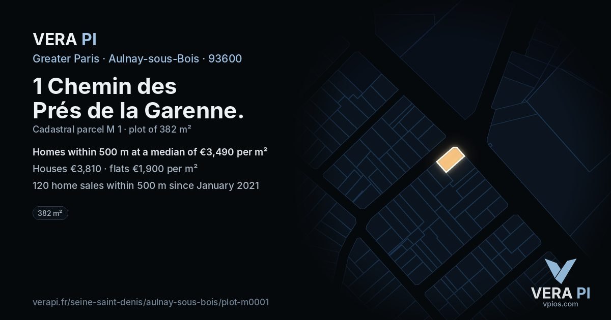 1 Chemin des Prés de la Garenne, Aulnay-sous-Bois at night – the plot lit, the parcels around coloured by the prices near them