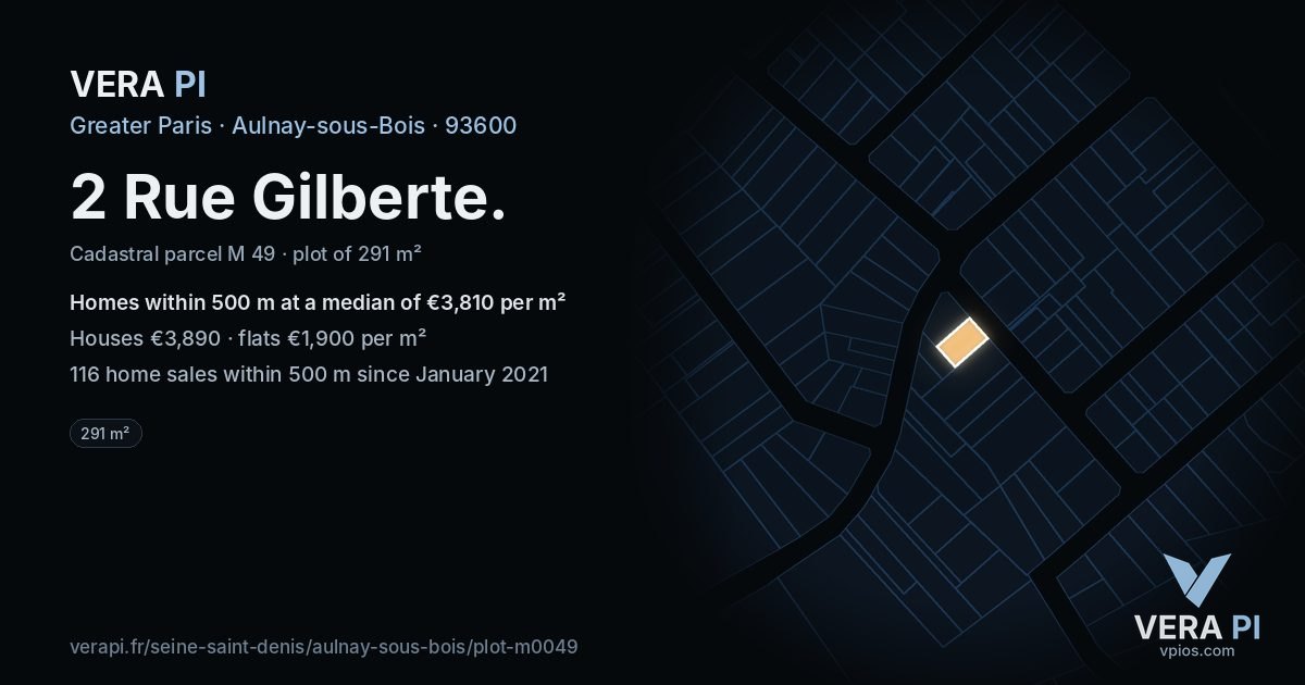 2 Rue Gilberte, Aulnay-sous-Bois at night – the plot lit, the parcels around coloured by the prices near them