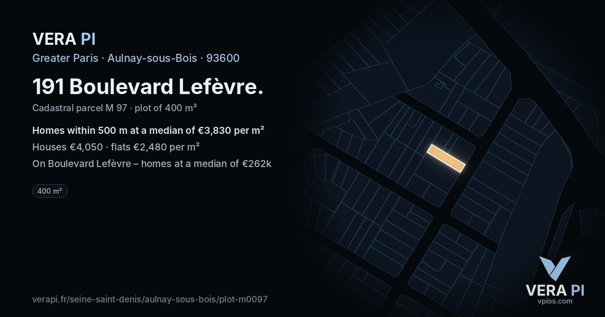 191 Boulevard Lefèvre, Aulnay-sous-Bois at night – the plot lit, the parcels around coloured by the prices near them
