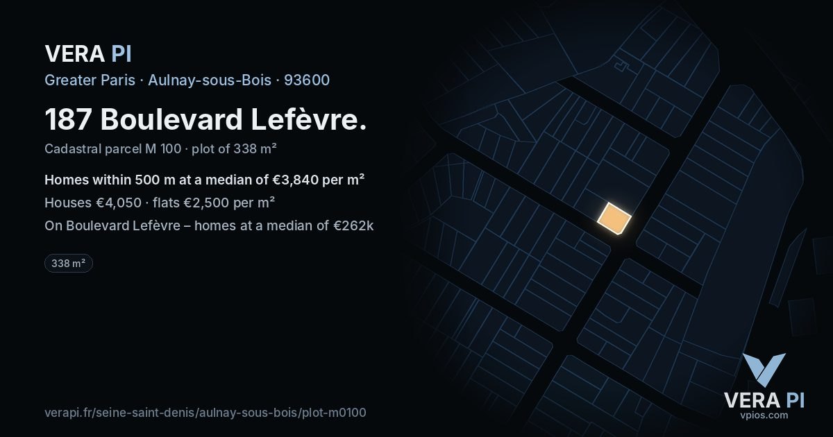 187 Boulevard Lefèvre, Aulnay-sous-Bois at night – the plot lit, the parcels around coloured by the prices near them
