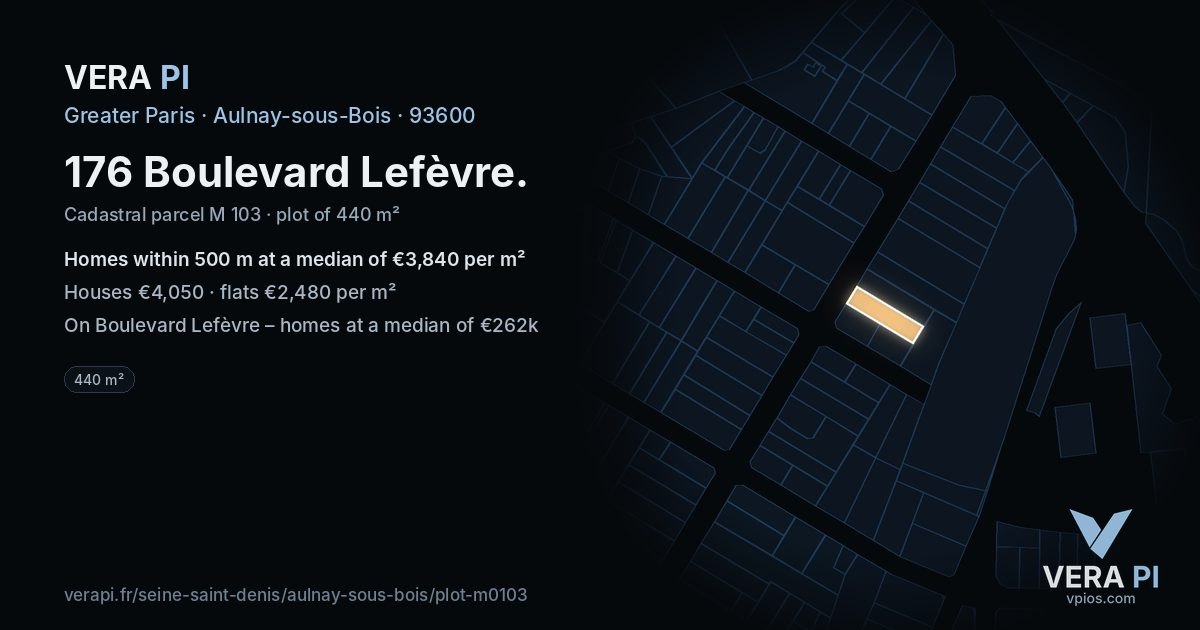 176 Boulevard Lefèvre, Aulnay-sous-Bois at night – the plot lit, the parcels around coloured by the prices near them